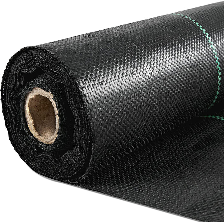 Happybuy weed barrier roll blocks weeds while allowing drainage in a large garden bed.