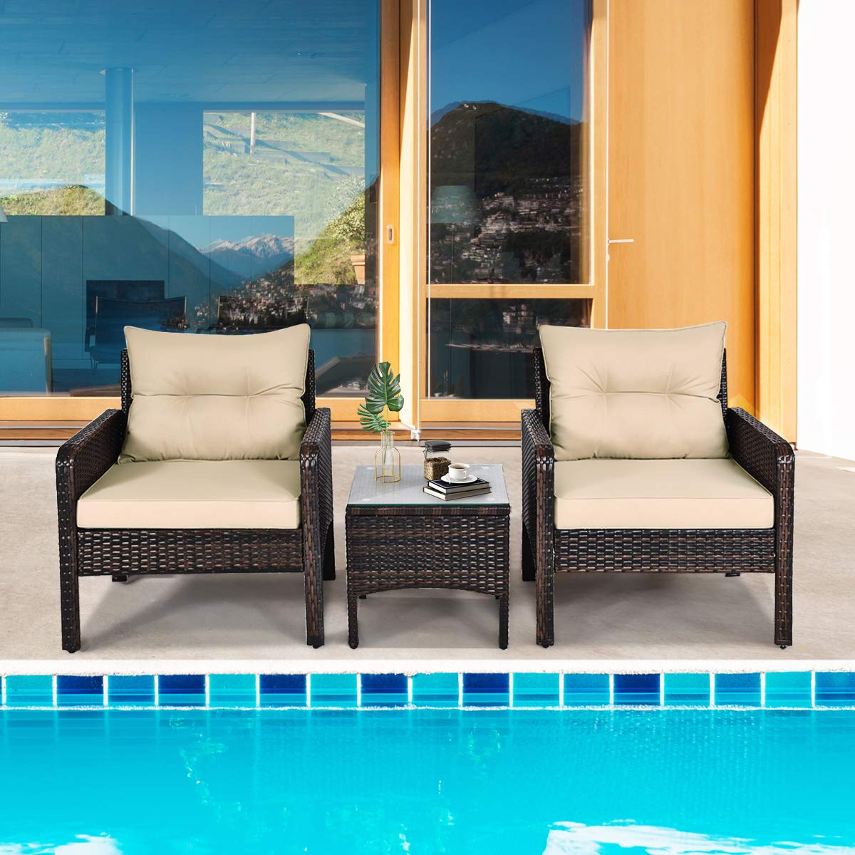 HappyGRILL square coffee table with suction-mounted glass to stay in place.