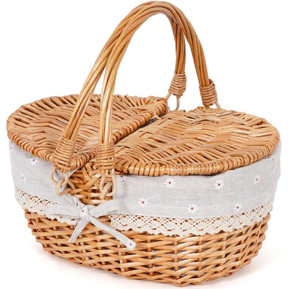 HappyPicnic 12inch picnic basket with foldable handle ideal for kids' snacks.