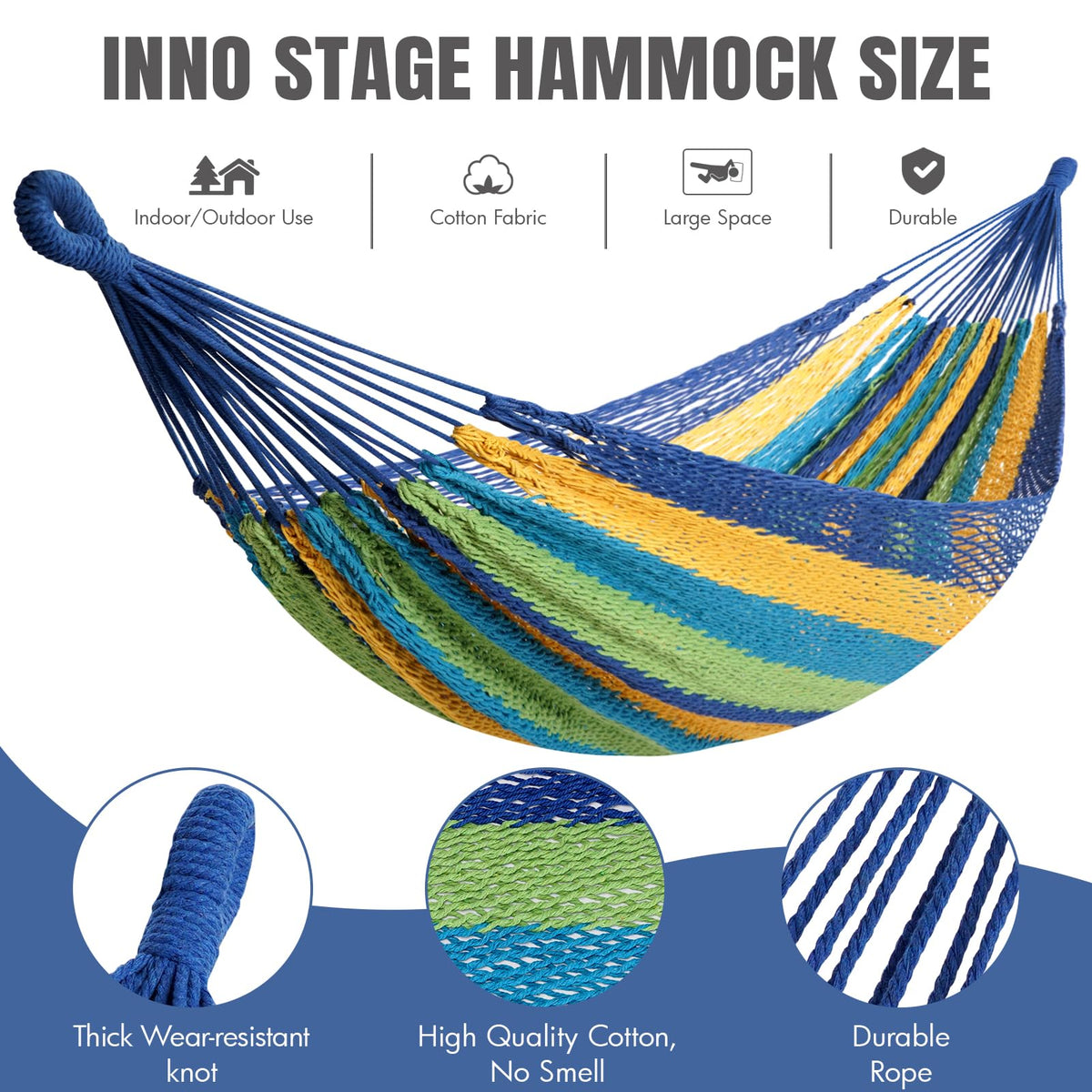 HappyPicnic handwoven rope hammock close-up, showcasing thick soft cords.