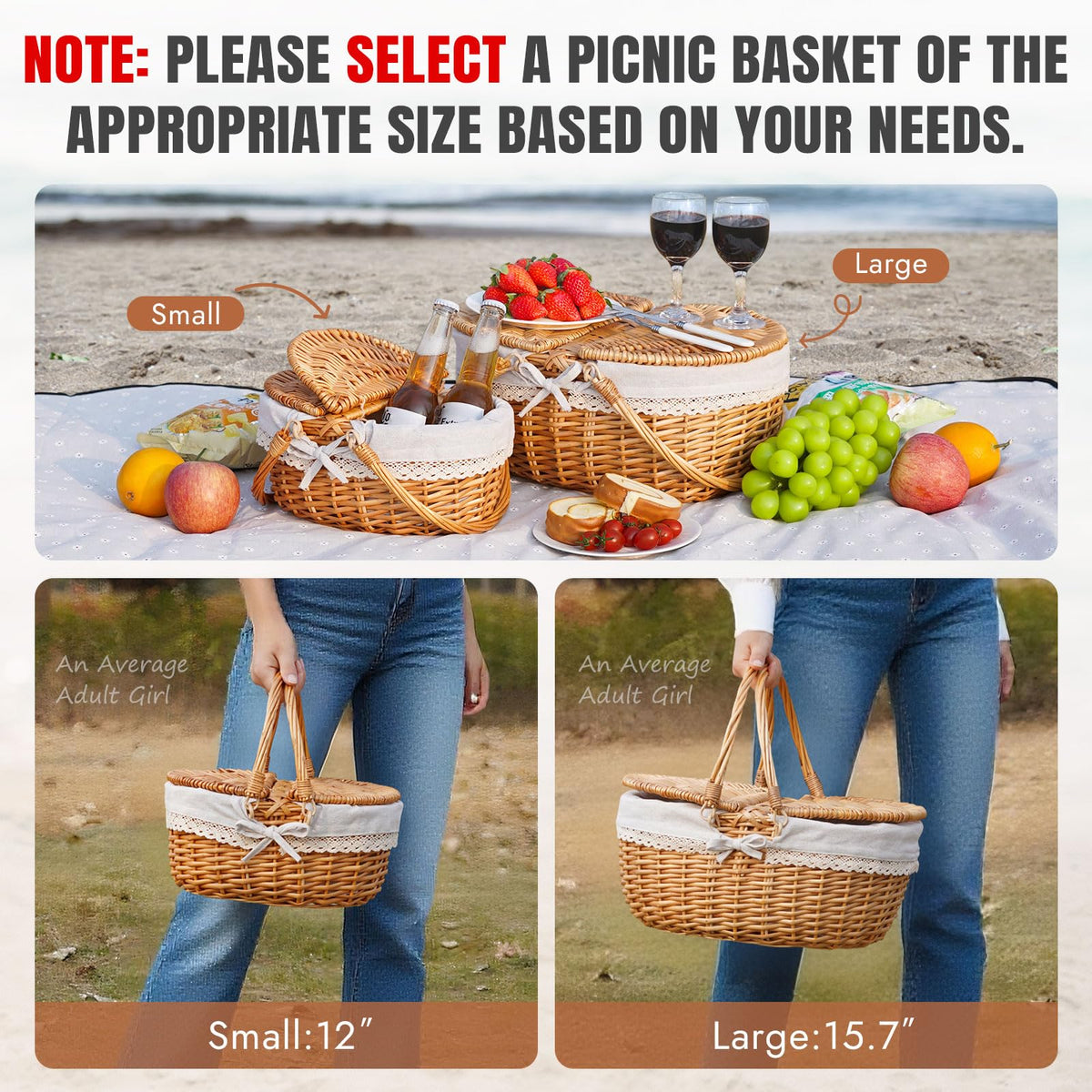 HappyPicnic wicker basket with removable liner for quick cleaning.