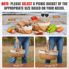 HappyPicnic wicker basket with removable liner for quick cleaning.