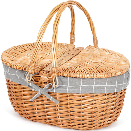 HappyPicnic wicker basket with lid showing large capacity for two servings
