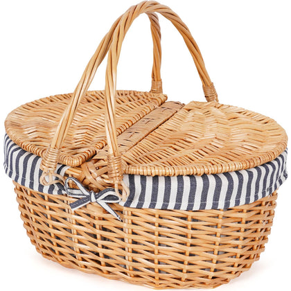 HappyPicnic wicker picnic basket stripe—durable vintage charm for beach and park picnics.