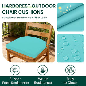 HARBOREST teal ties closeup showing secure attachment to prevent cushion shifting.