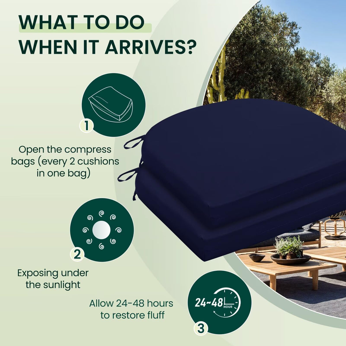 HARBOREST easy-care cushions wipe clean with damp cloth.