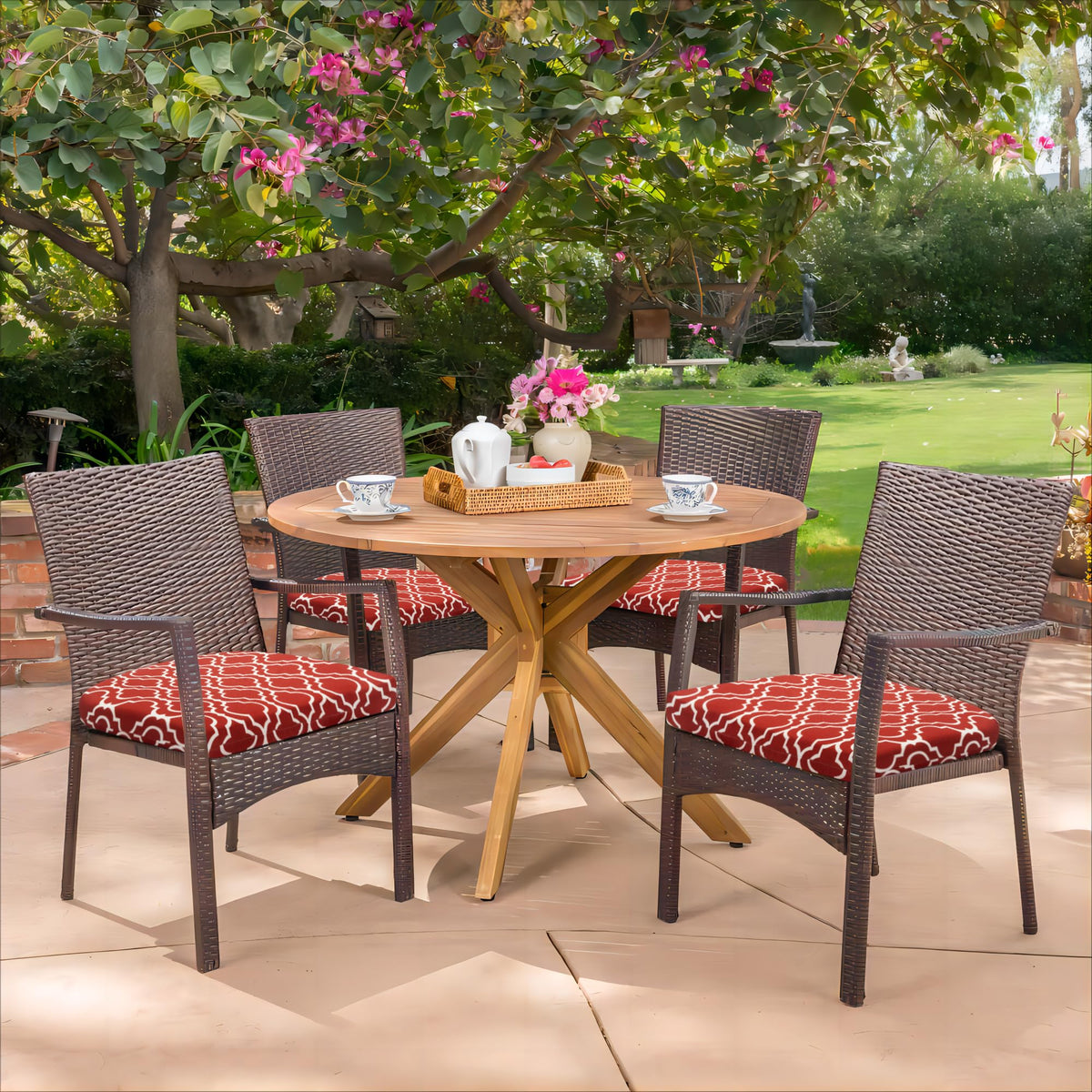 HARBOREST patio cushions on chairs brightening a garden seating area