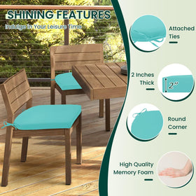 HARBOREST teal cushions on patio furniture demonstrating water-resistant fabric durability.