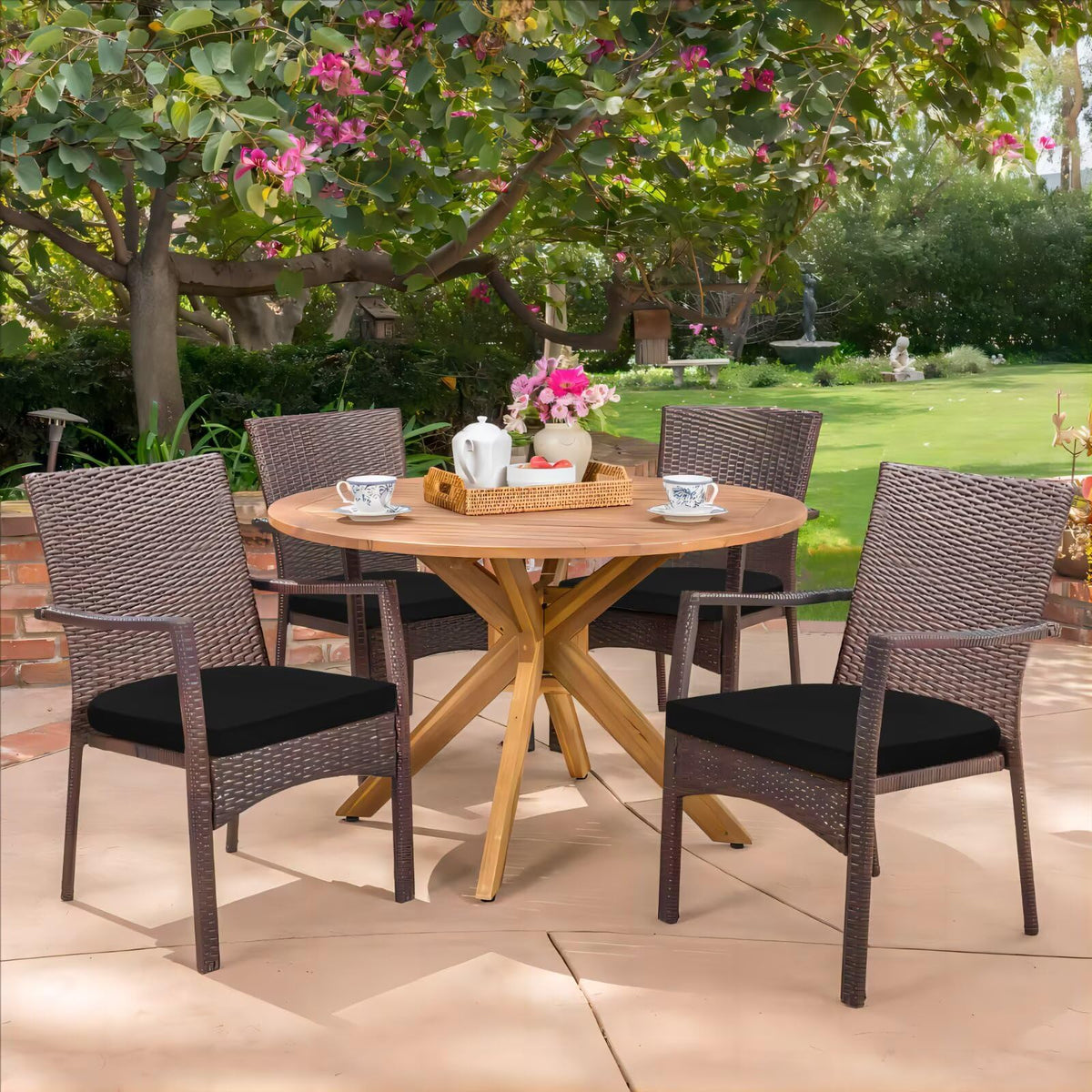 HARBOREST patio setup invites cozy al fresco dining with durable cushions on chairs.