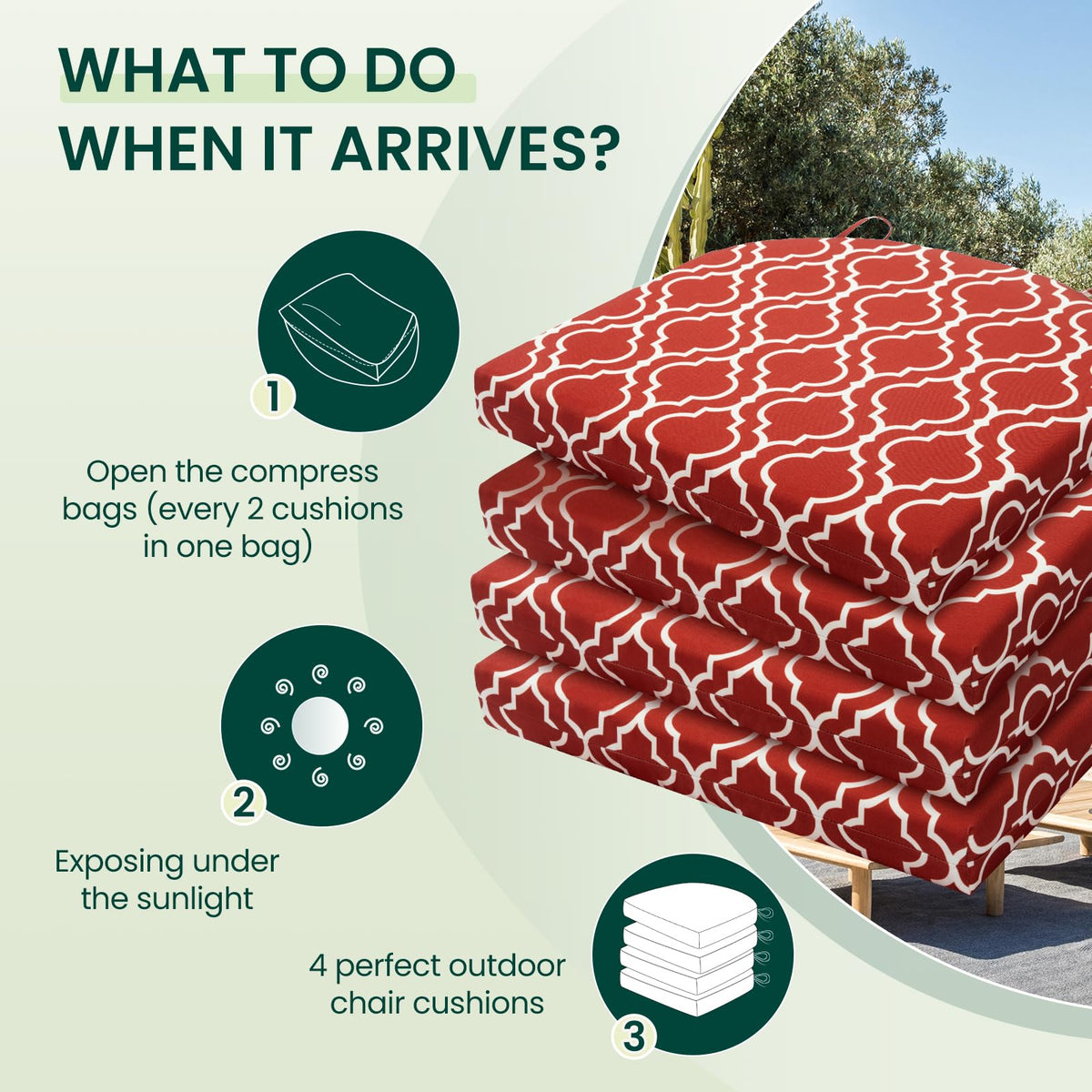 HARBOREST cushions arrive vacuum packed and fluff back to shape quickly