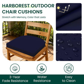 HARBOREST cushions show water-resistant polyester fabric for outdoor upkeep.