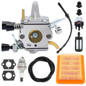 Harbot FS 120 carburetor assembly close-up improves start-up reliability for Stihl trimmers