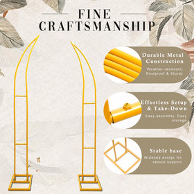 Harfirbe two-piece gold arch stand ready for indoor or outdoor ceremonies