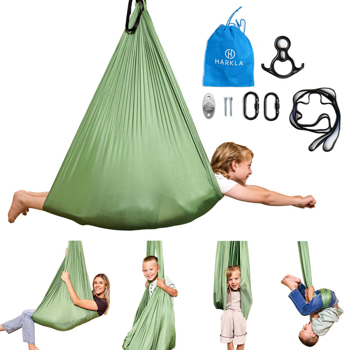 Harkla sensory swing 100-inch green with hug-like calming effect for kids and adults
