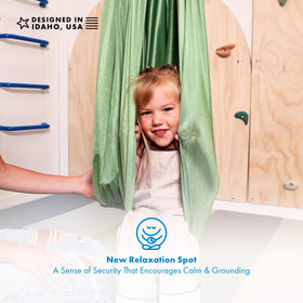 Harkla sensory swing demonstrates calming motion and green color