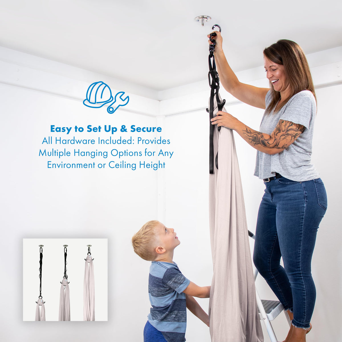 Harkla Sensory Swing gray heavy-duty hardware ensures secure installation.