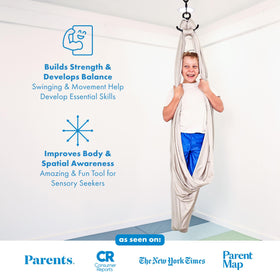 Harkla Sensory Swing gray indoor-outdoor versatility for flexible spaces.