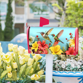 Harooni garden-ready mailbox wrap complements seasonal outdoor decorations.