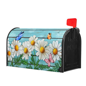 Harooni teal wood board mailbox cover, stylish garden decor.