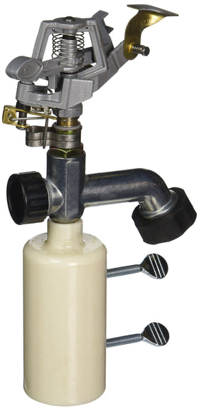 Harris Farms T Post Sprinkler front view, rugged fence-mount design for field irrigation