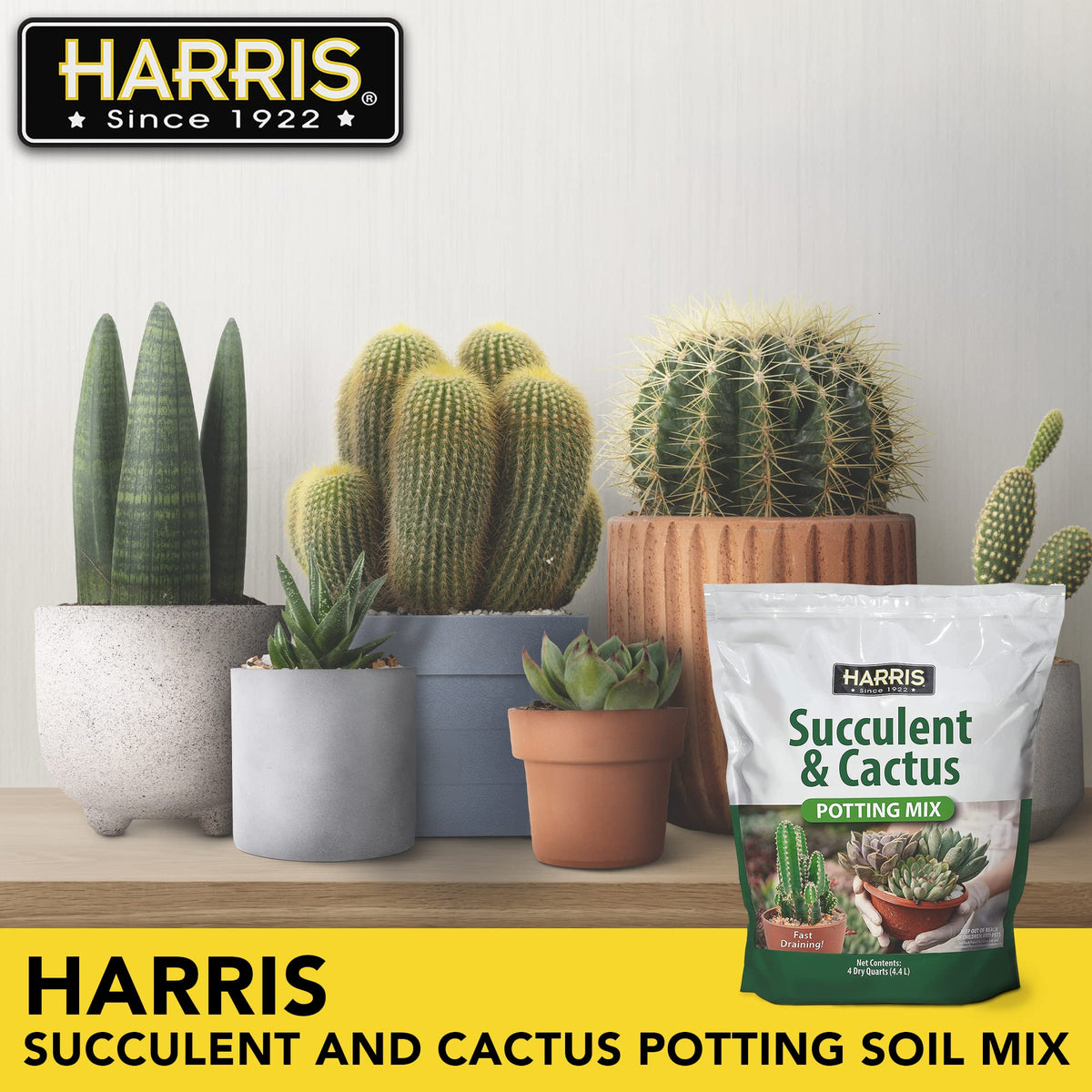 HARRIS potting soil detail reveals added nutrients supporting healthy growth.