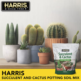 HARRIS potting soil detail reveals added nutrients supporting healthy growth.