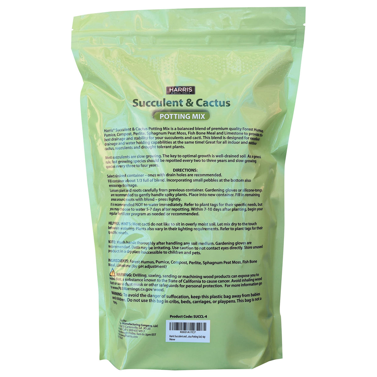 HARRIS 4-quart resealable bag supports ongoing succulent care.