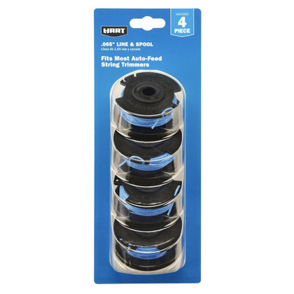 Hart .065 replacement spools show durable nylon trimmer line for reliable lawn trimming.