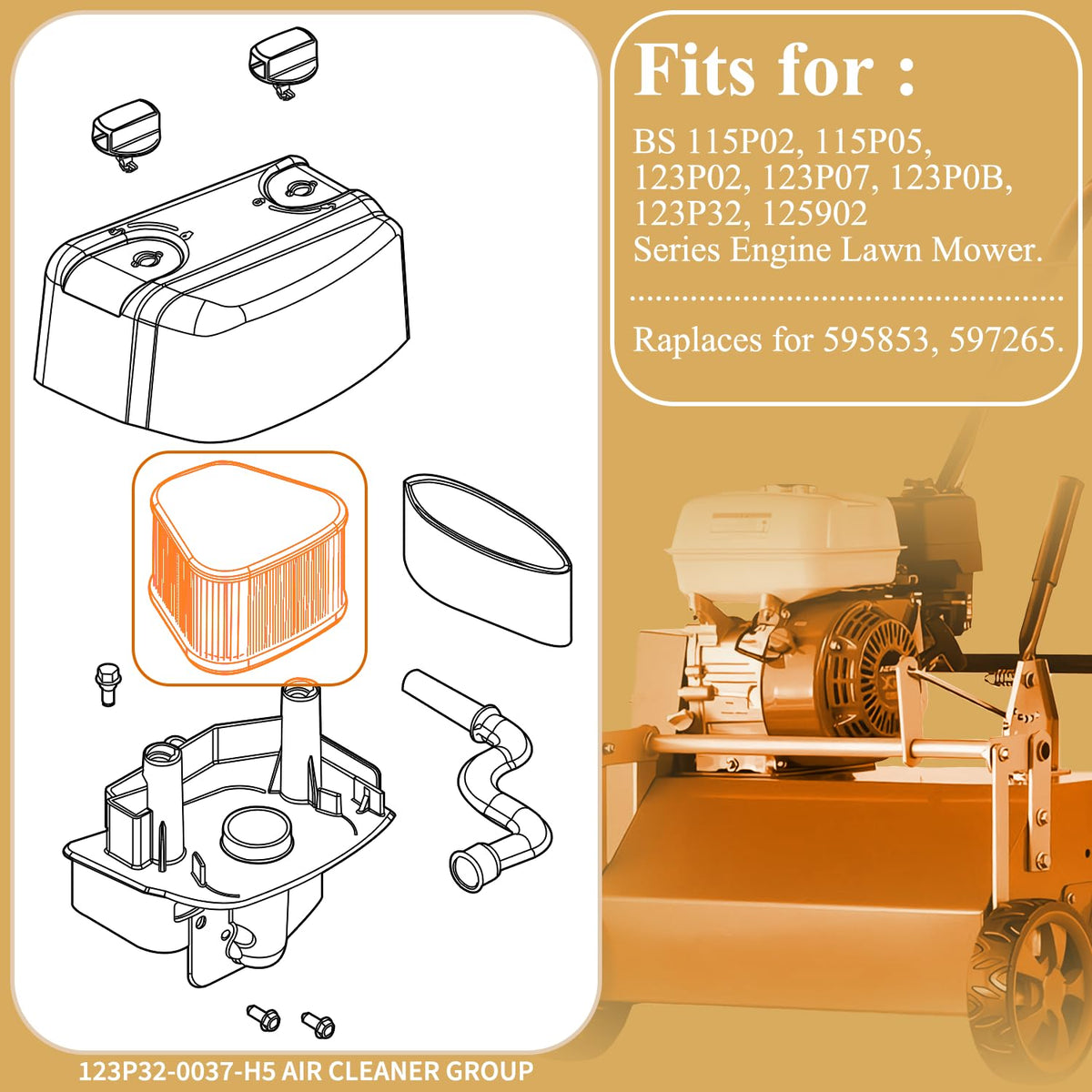 HASME air filter for Briggs & Stratton 115P02, compatibility highlight ensures easy replacement.