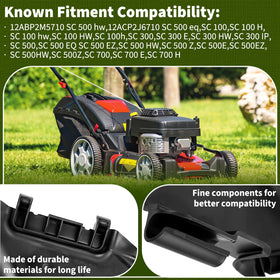 HASMX chute installed on a lawn mower in use demonstrating fit