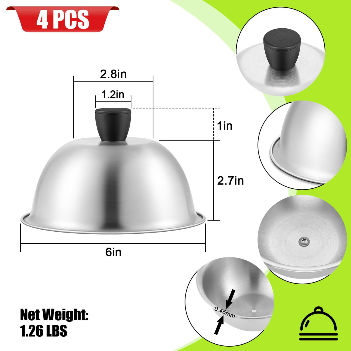 Close-up of brushed stainless steel HaSteeL dome lid showing durability