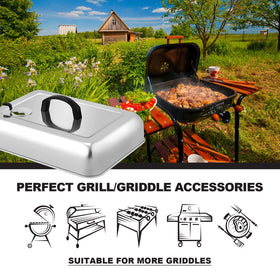 Outdoor cooking setup with HaSteeL cheese melting dome on grill