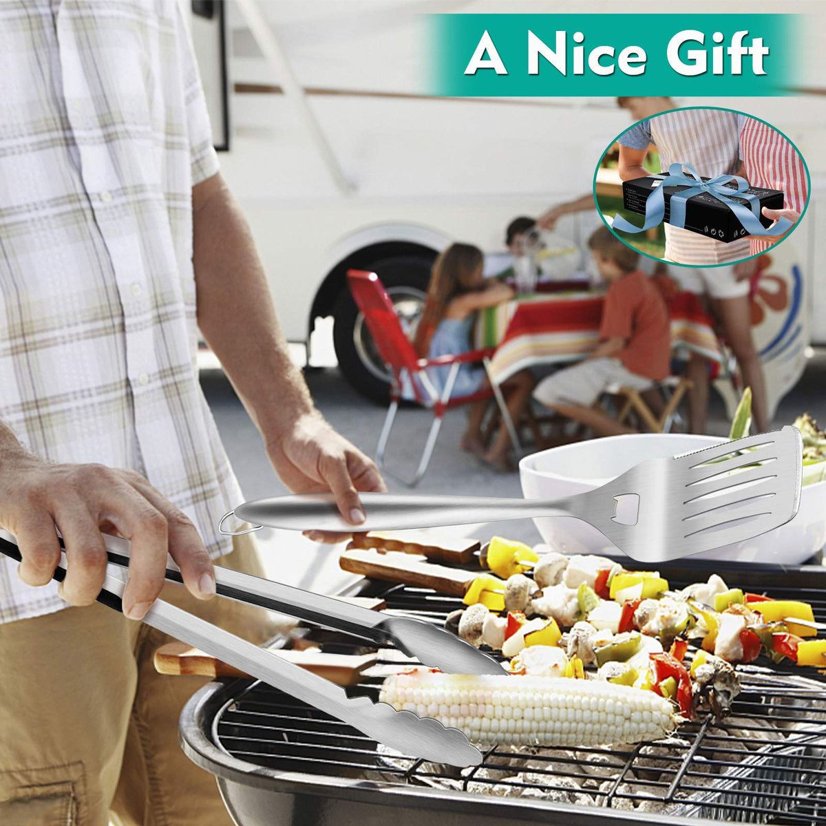 HaSteeL tool set with hooks keeps kitchen or grill organized