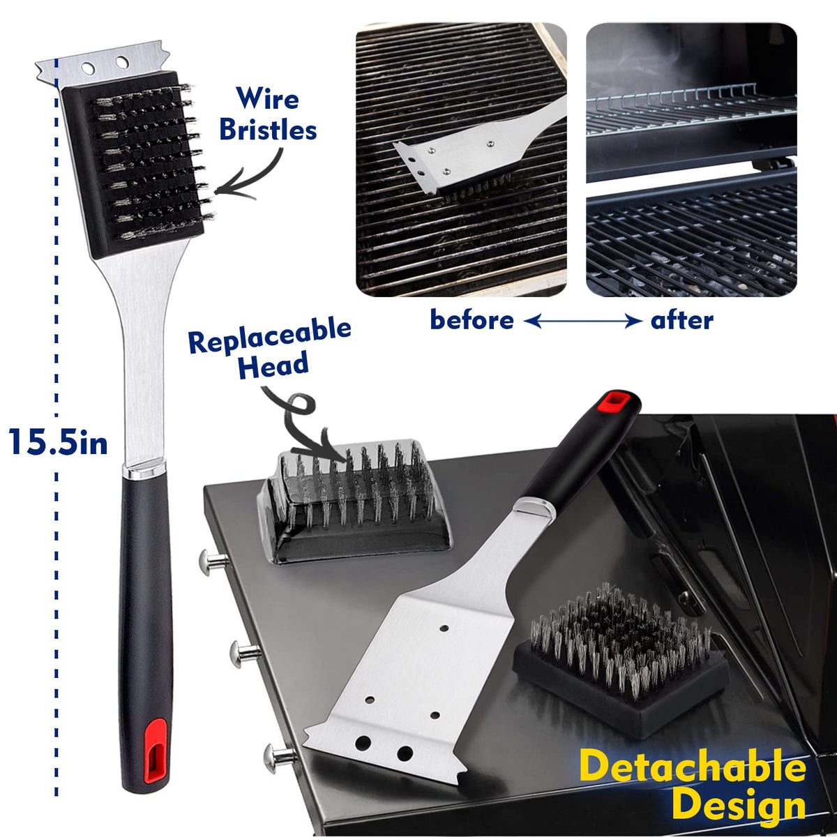 HaSteeL heatproof base construction resists high heat during grill maintenance