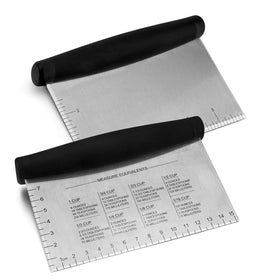 HaSteeL metal griddle scraper blade-edge for precise portioning on a flat top.