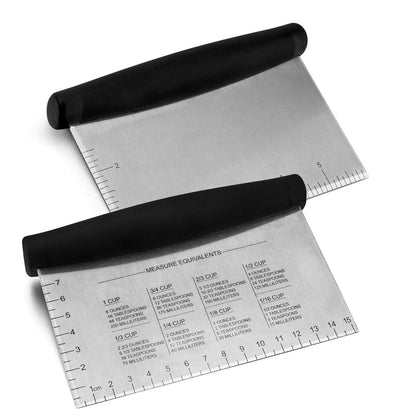 HaSteeL metal griddle scraper blade-edge for precise portioning on a flat top.