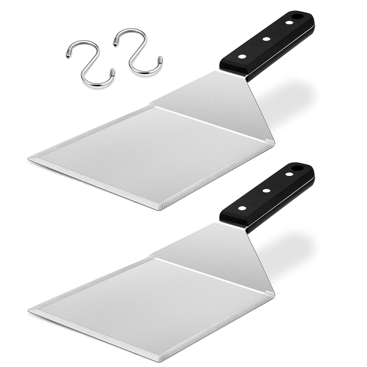 HaSteeL metal spatula set two on a hot griddle for efficient flipping