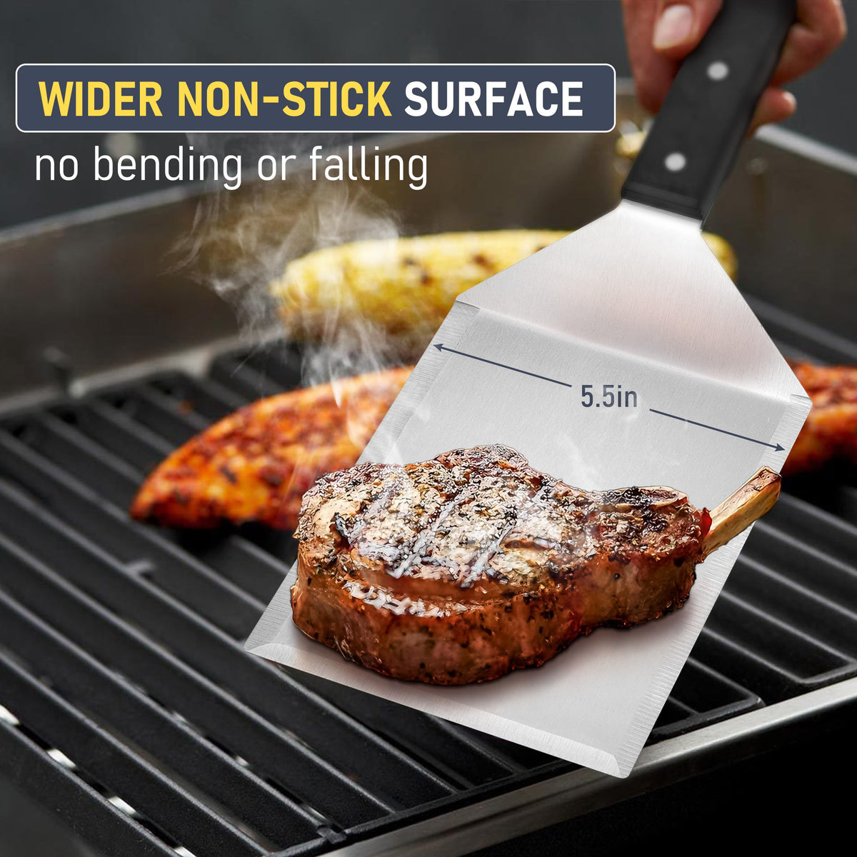 HaSteeL bevel-edged spatula slides easily under food for quick flips