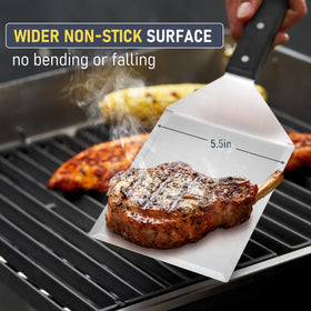 HaSteeL bevel-edged spatula slides easily under food for quick flips
