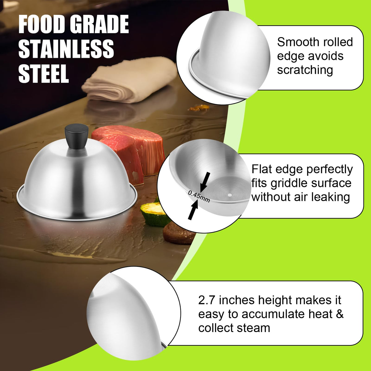 HaSteeL stainless steel dome edge with smooth roll for safe handling
