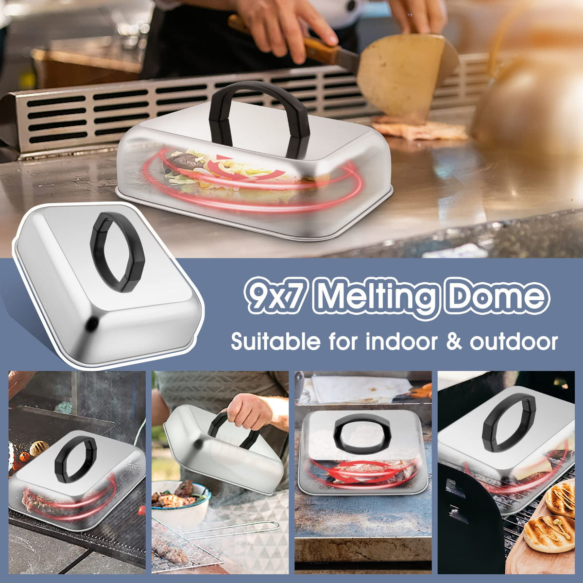 HaSteeL teppanyaki grill dome in use on flat top surface