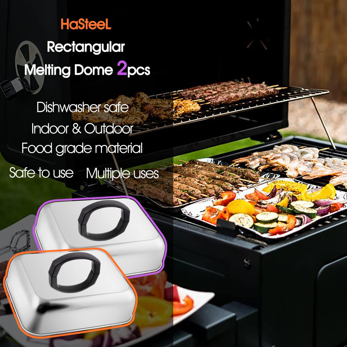 HaSteeL two-piece dome set for melting cheese and steaming