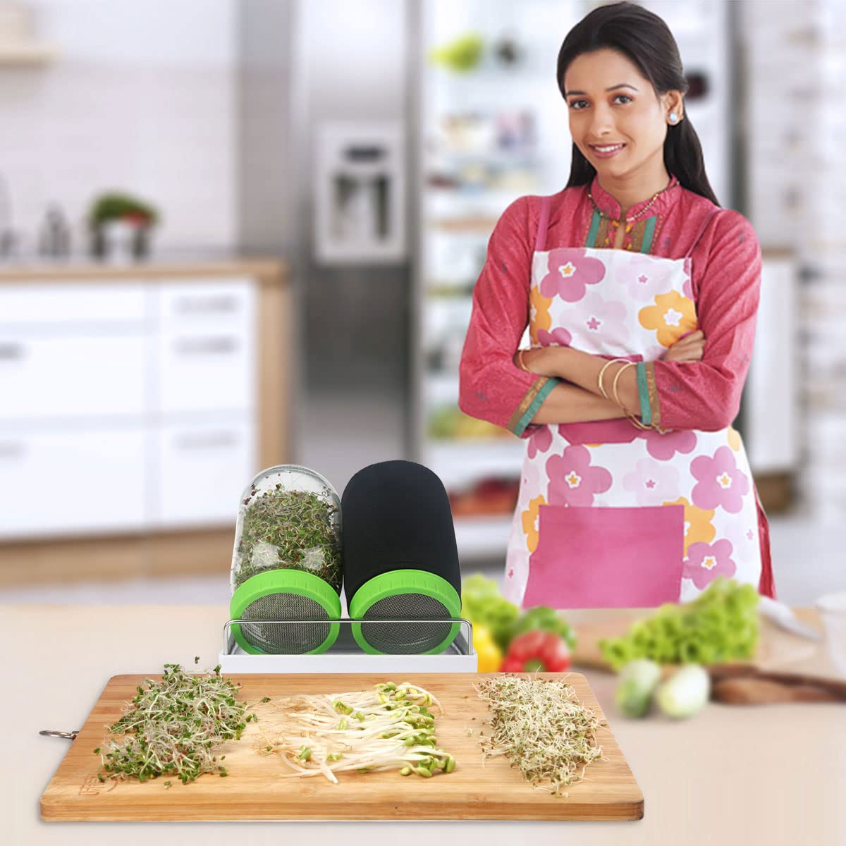 Haswe complete home sprouting kit supports broccoli, alfalfa, and mung beans.