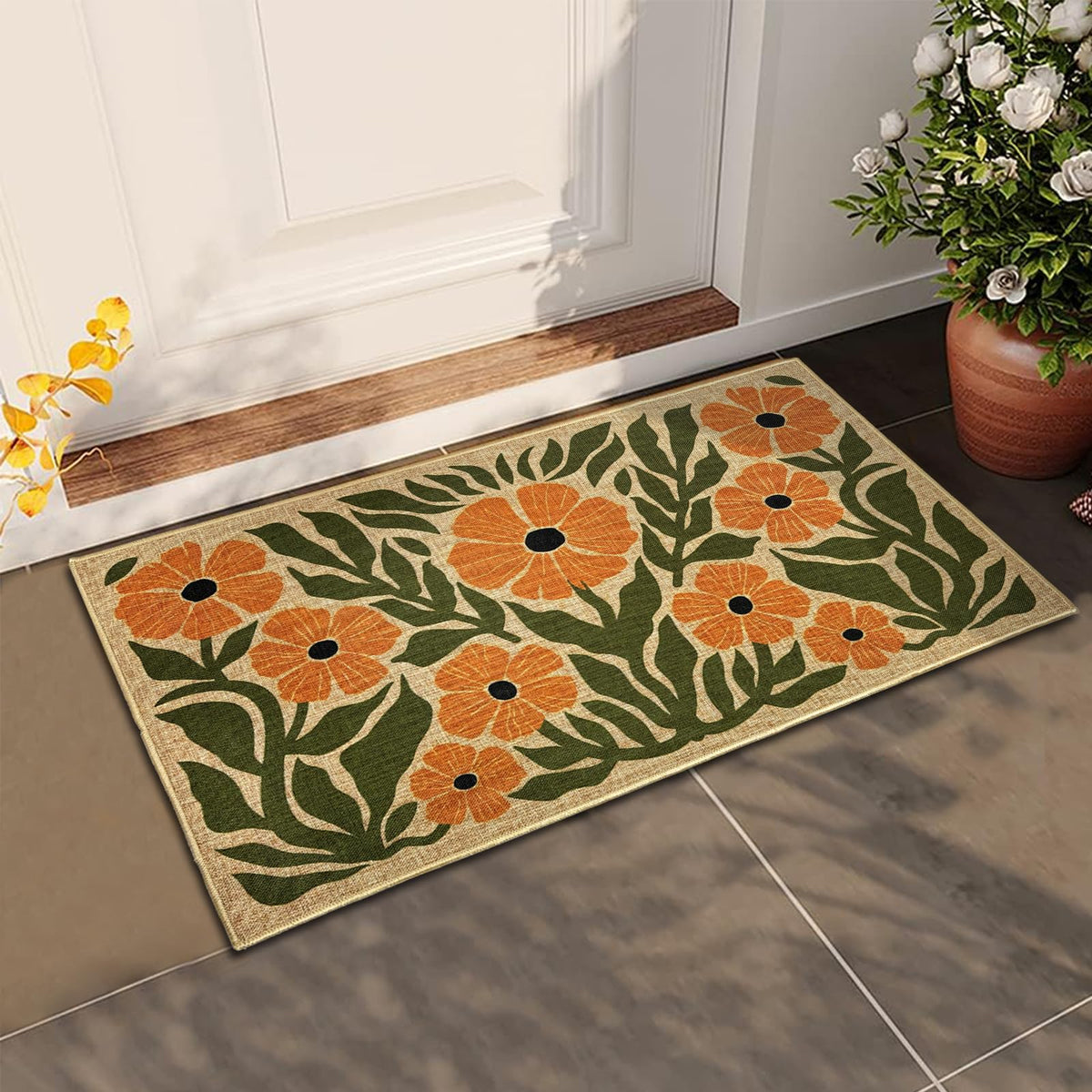 HATARU floral front door mat showing the floral pattern for a welcoming entry