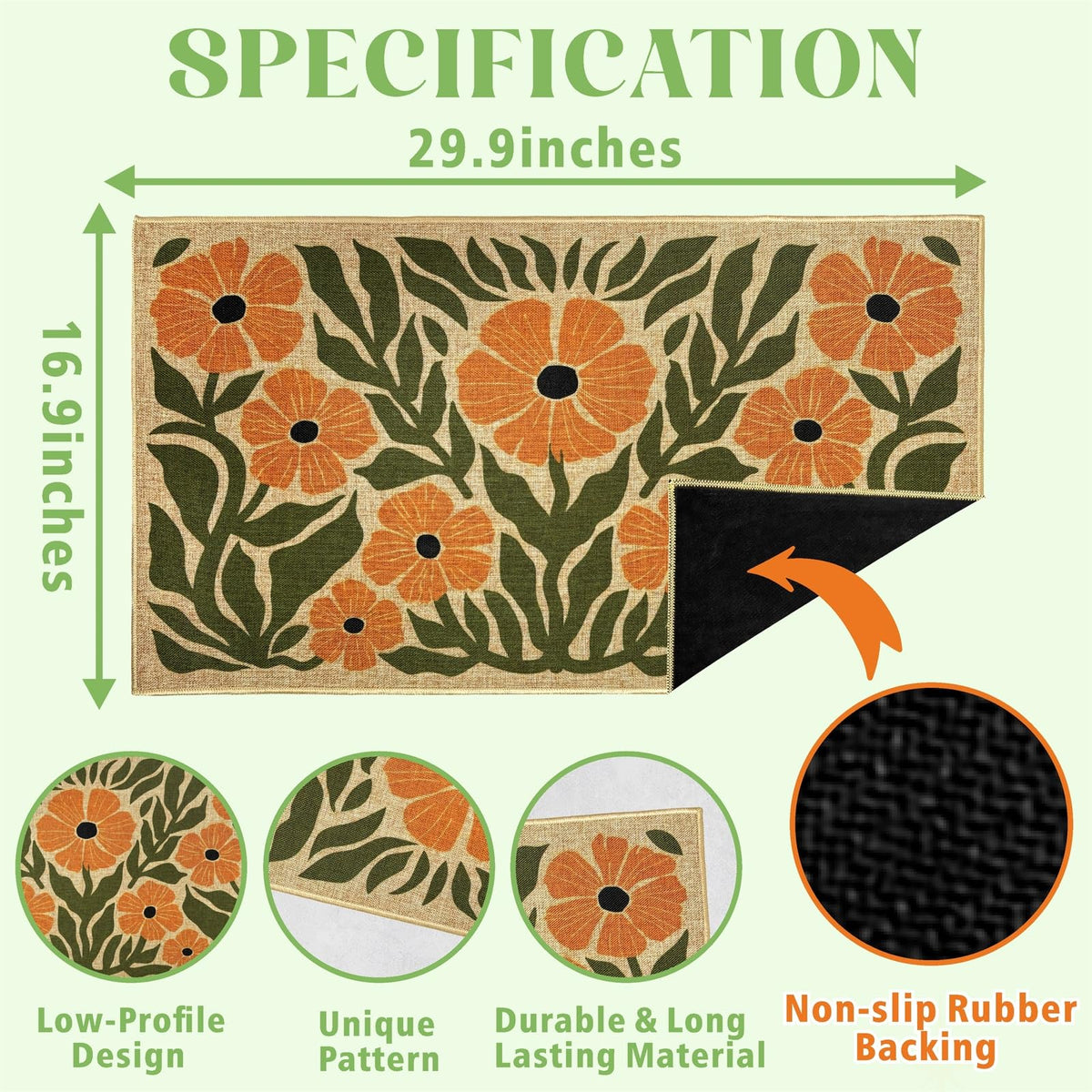 HATARU low profile entryway mat fits under most doors