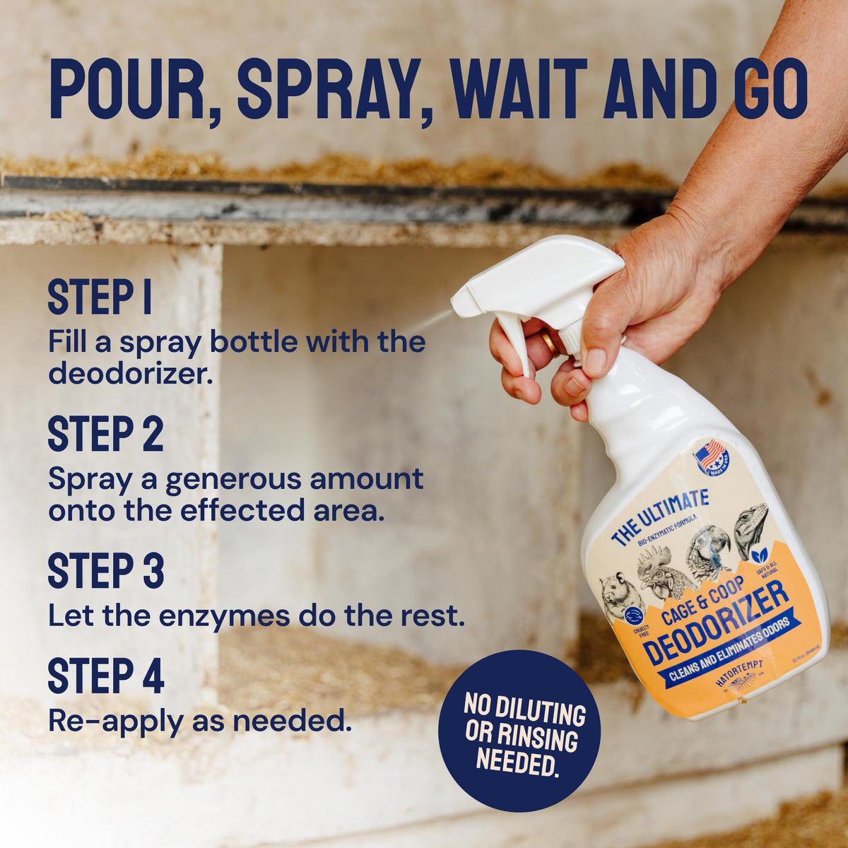 Hatortempt coop-cleaning-set-up demonstrating versatile odor control across surfaces