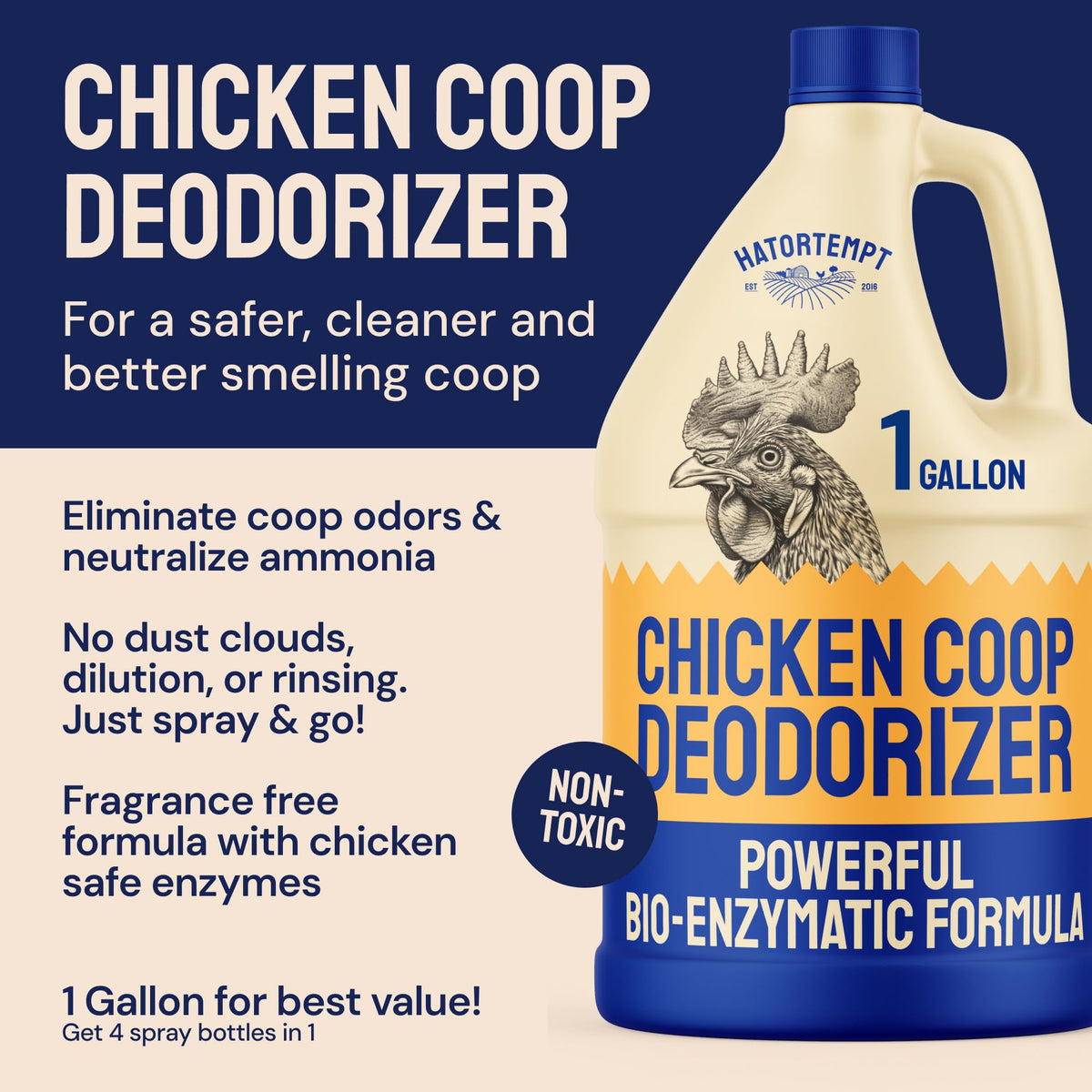 Hatortempt enzymatic cleaner application demonstrating fast-acting odor neutralization on wood, sand, and bedding