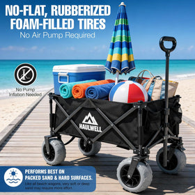 Haulwell Beach Wagon deep-basket 36 by 19 inches carries tents, coolers, and gear