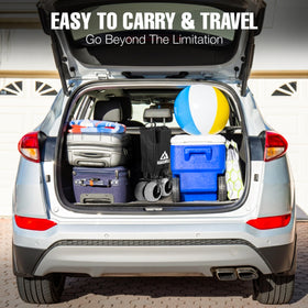 Haulwell Beach Wagon folding-cart stays mobile even when folded for easy storage