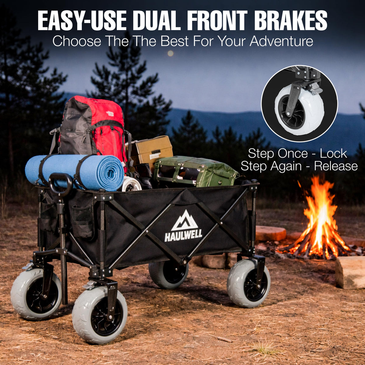 Haulwell Beach Wagon powder-coated frame withstands beach days and rough terrain